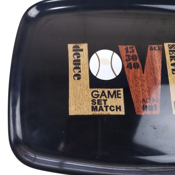 Vintage Couroc Love Tennis Tray Inlaid Wood Oval 12.75 x 9.5 Mid Century Modern - Picture 6 of 8